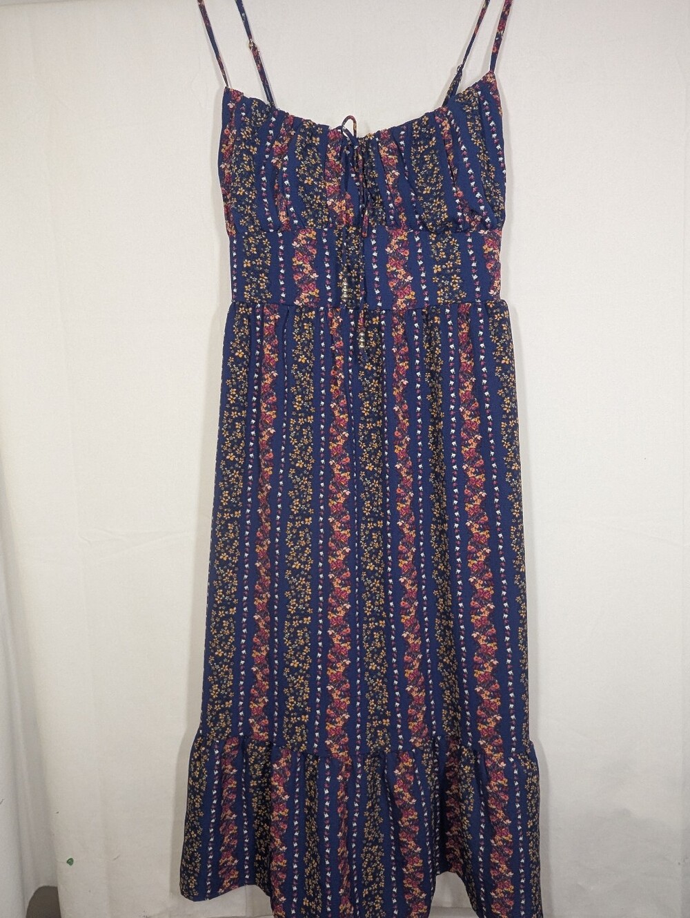 BSBG Women Sleeveless Ruffle Midi Floral Summer Dress Blue size XL NWT